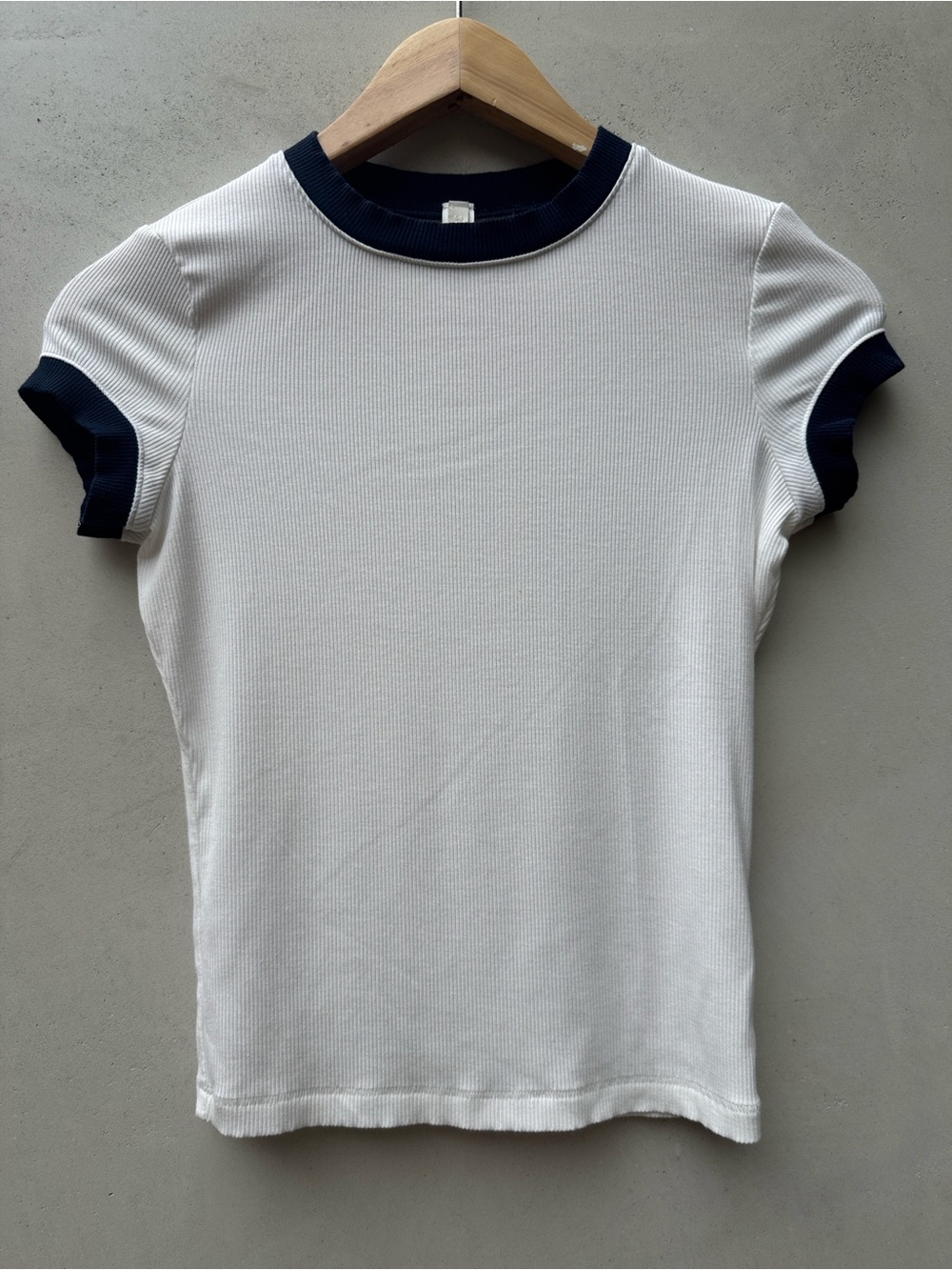 SKIMS Soft Lounge Ringer T-Shirt White Navy Ribbed Modal Tee Size Small Vintage